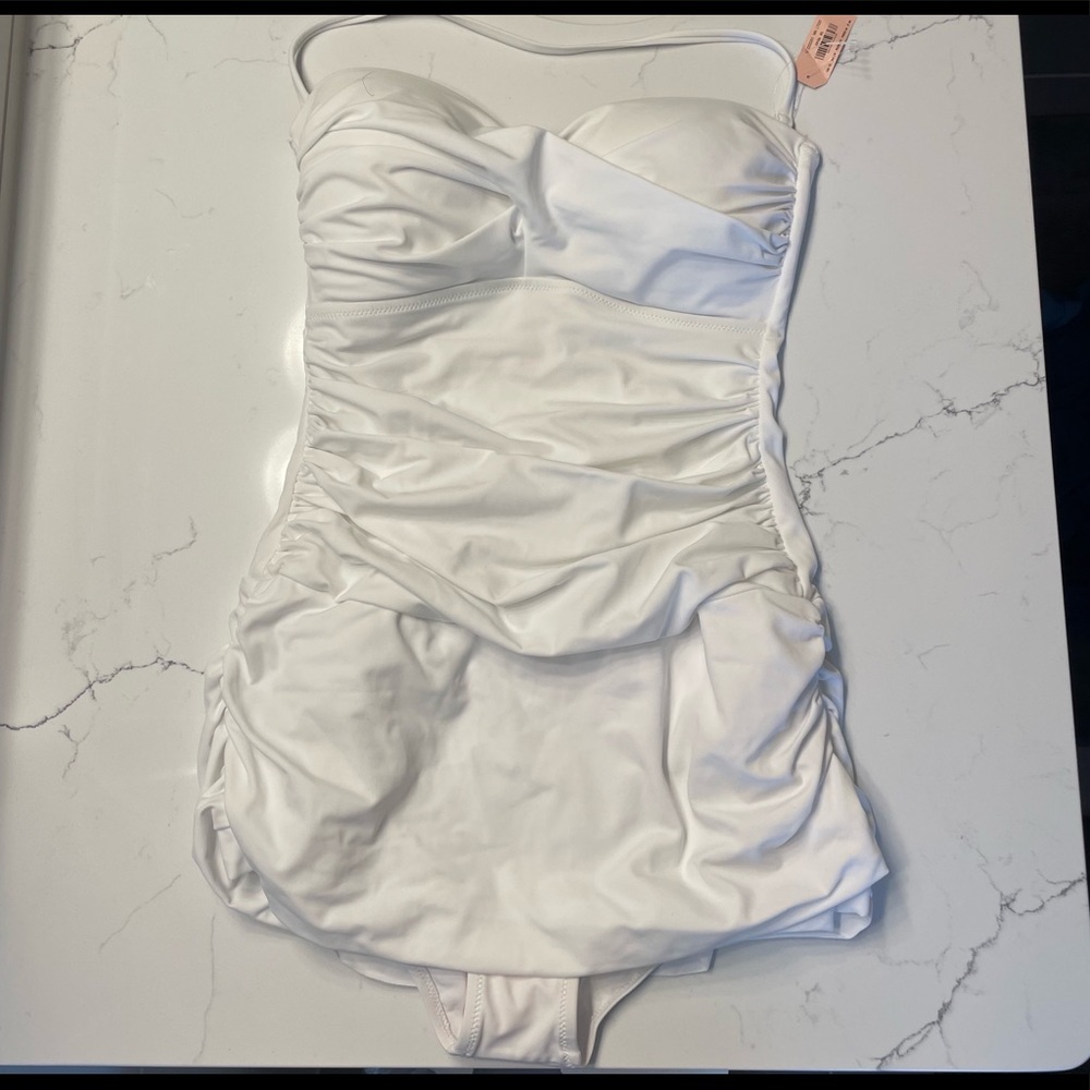 Dobreva Women's Bandeau Halter Tummy Control One Piece Skirted Swimsuit